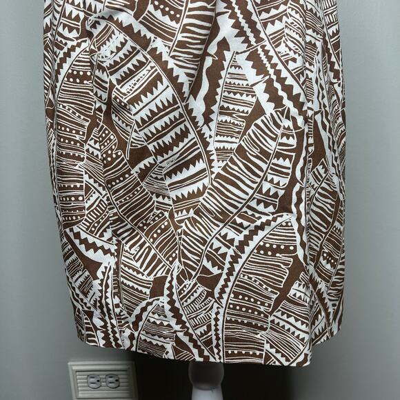 J. McLaughlin Sleeveless Sheath Dress Size 4 Brown White Geo Palm Print Resort - Picture 5 of 11